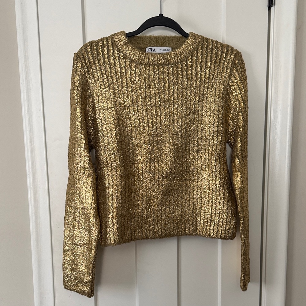 NWOT- Never Worn Zara F23 Metallic Crackled Knit Sweater